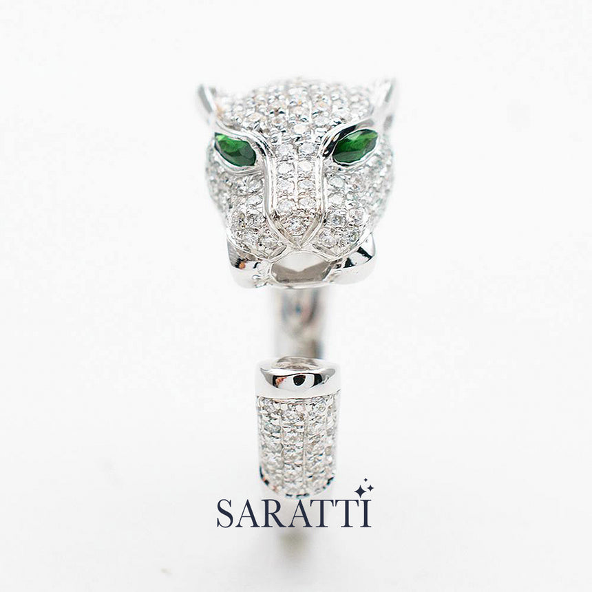Tiger Ring Diamond Tsavorite In White Gold