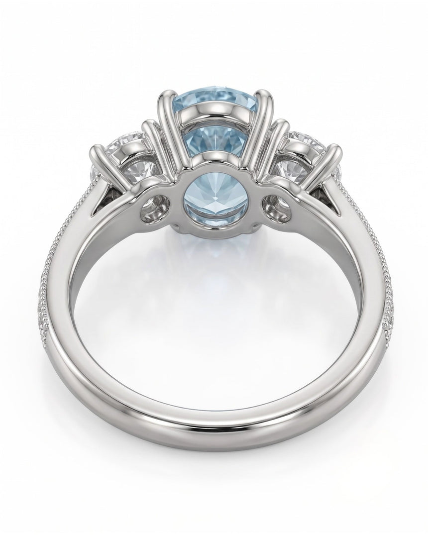 Étoile Trinity pear cut Aquamarine three-stone diamond ring setting in Platinum, gallery view | SARATTI