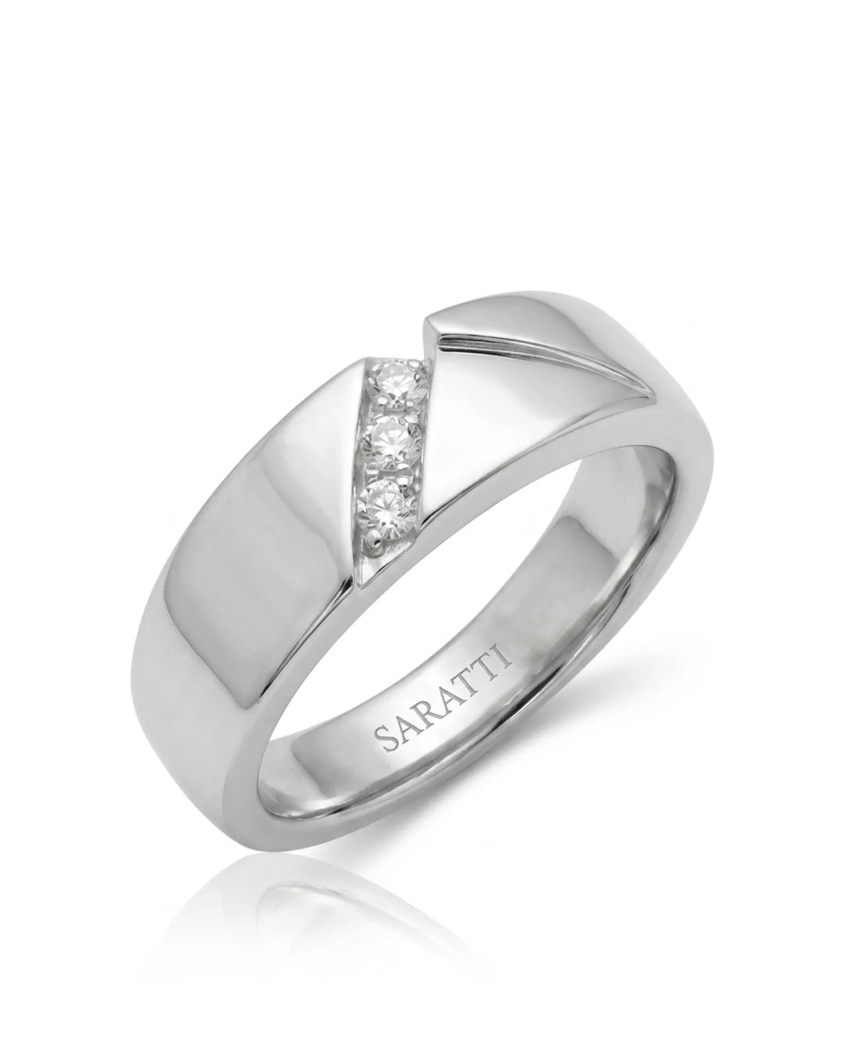 Axis Tri-Diamond wedding band, 45-degree view 1 | SARATTI