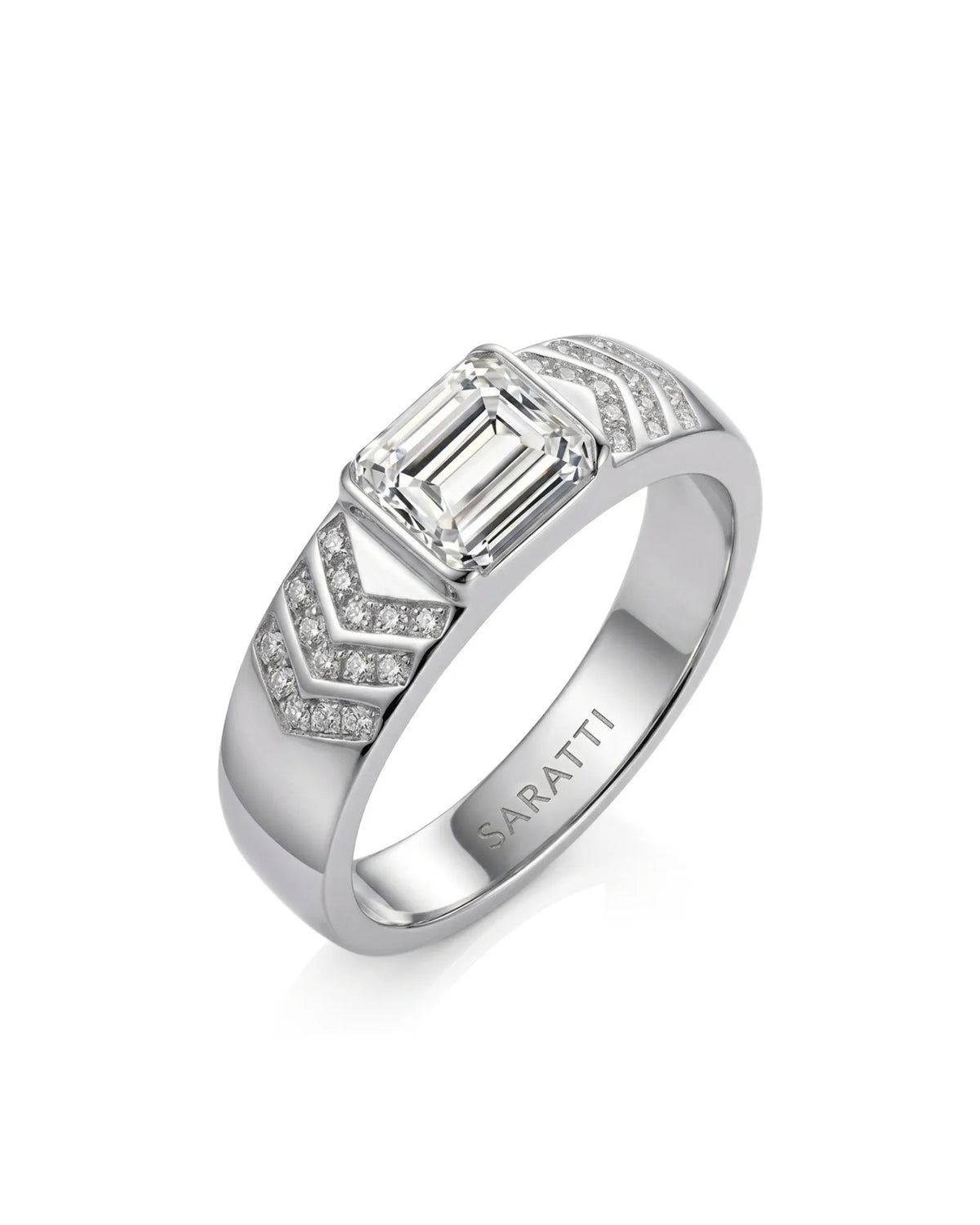 Regent Chevron Diamond signet ring, 45-degree view 1 | SARATTI