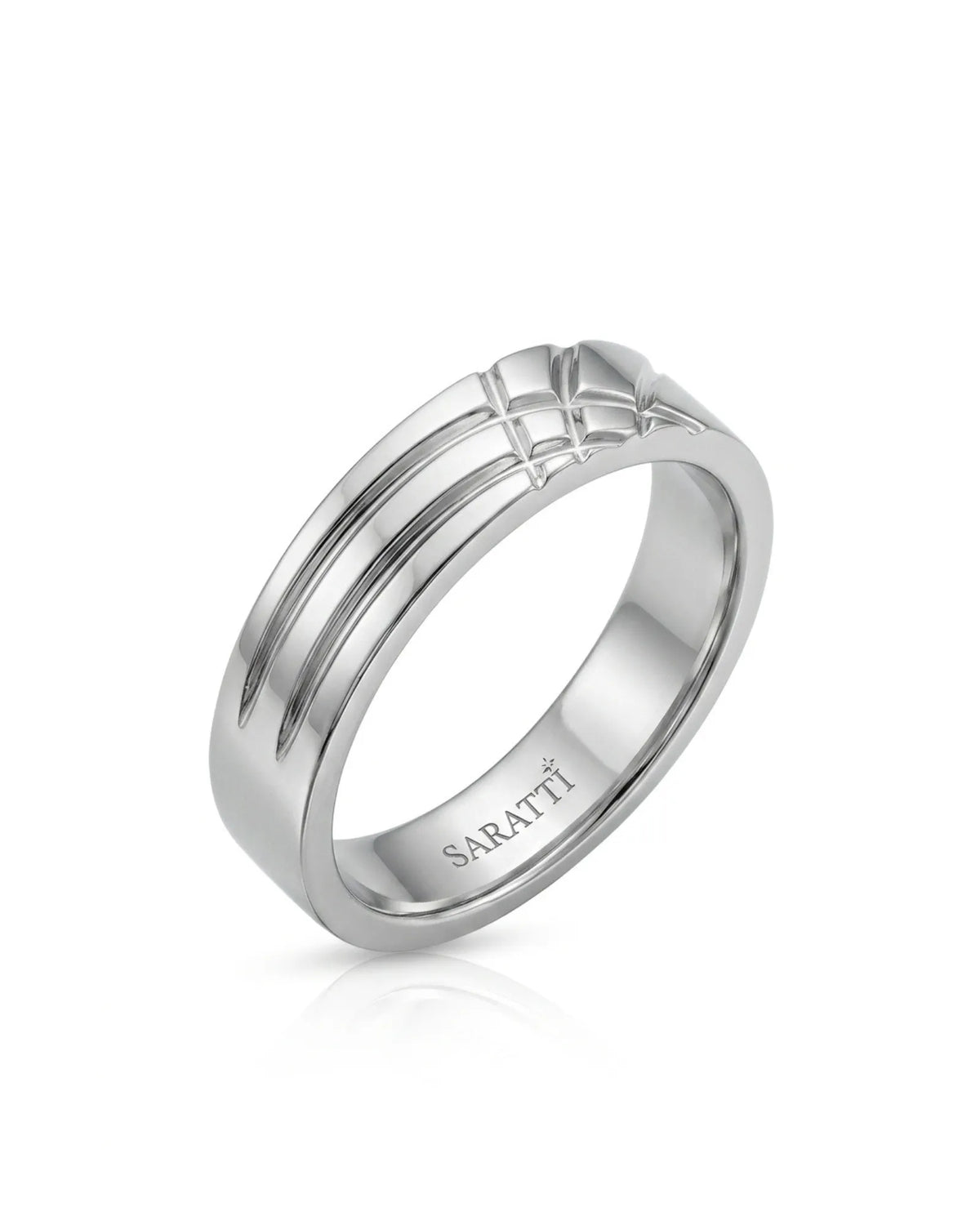 Axis Vector wedding band, 45-degree view 1 | SARATTI