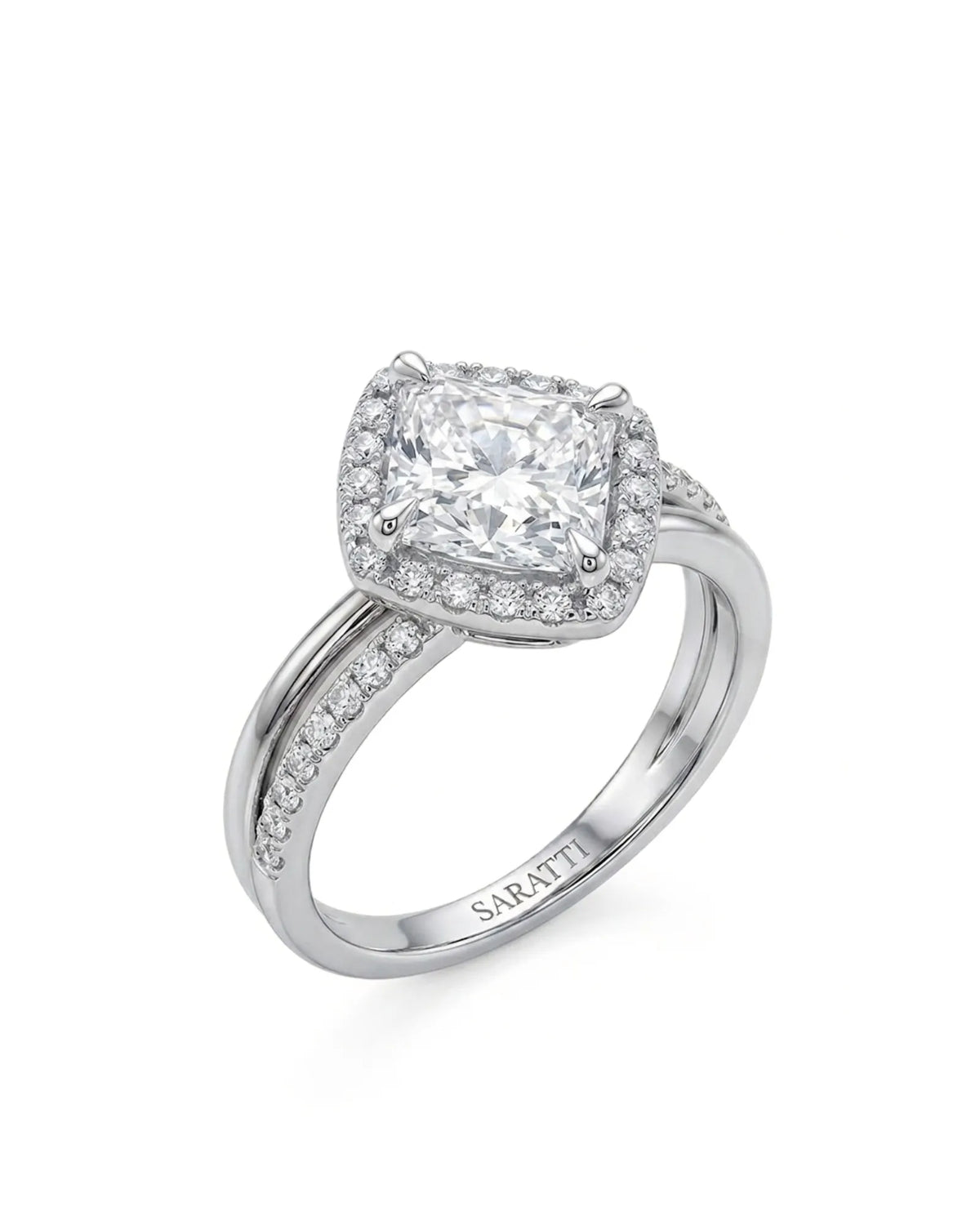 Renea – Majestic Grace Natural Round Diamond Two-Tone Halo Ring