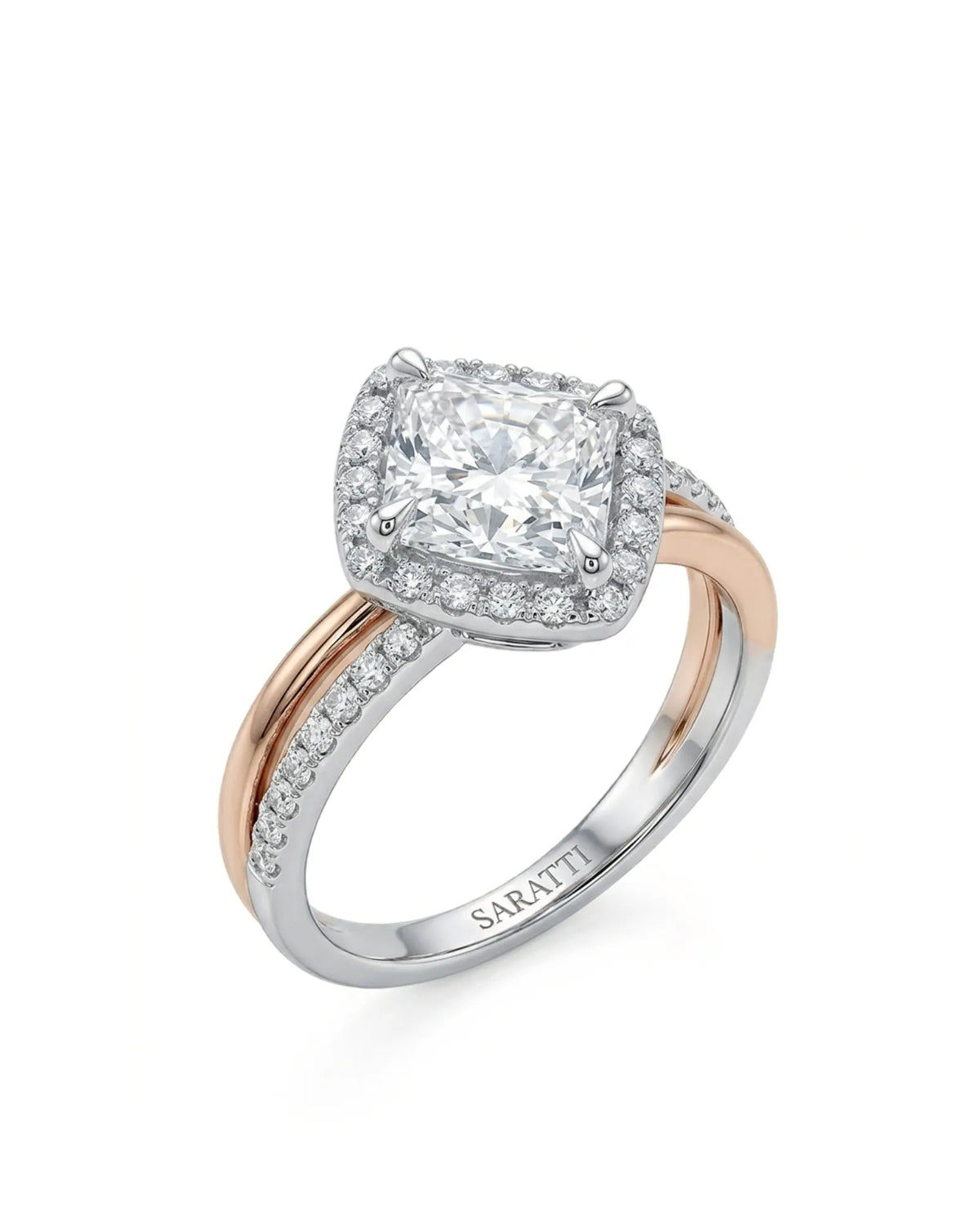 Renea – Majestic Grace Natural Round Diamond Two-Tone Halo Ring