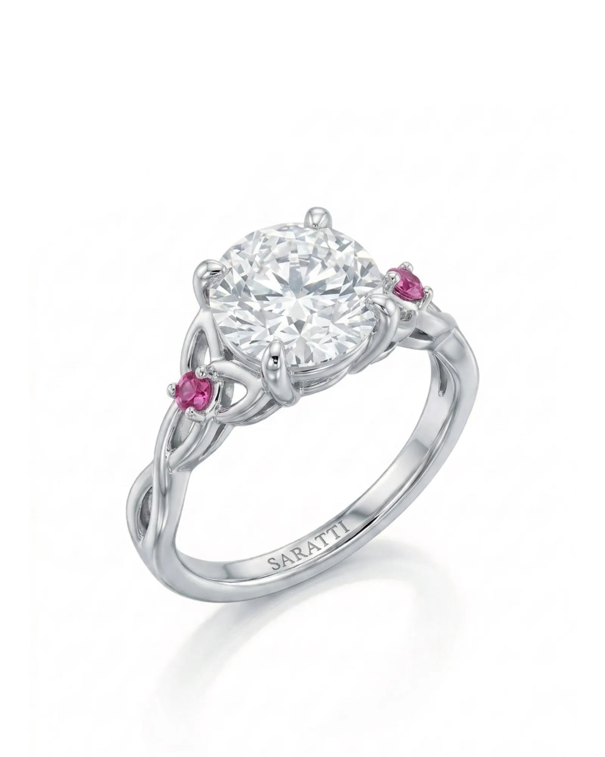 Regina – Natural Round Diamond & Ruby Celtic Knot Engagement Ring