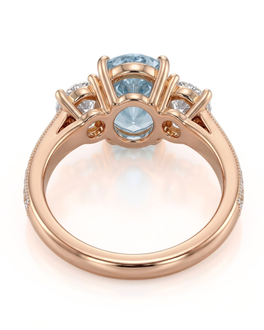Étoile Trinity pear cut Aquamarine three-stone diamond ring setting in Rose Gold, gallery view | SARATTI