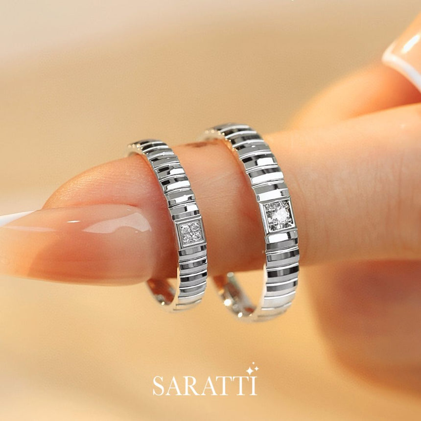4MM His & Hers 18K White Gold Diamond Wedding Set | SARATTI
