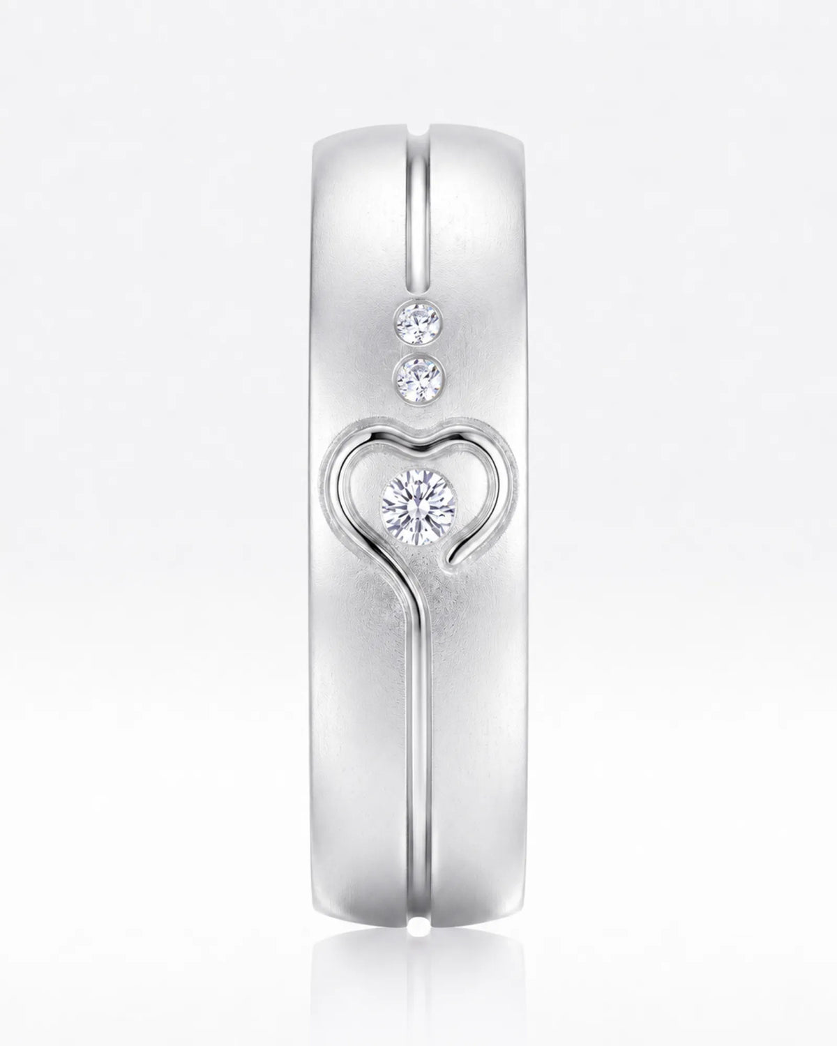 Three-stone diamond wedding band with matte finish in 18K white gold, view 4 | SARATTI