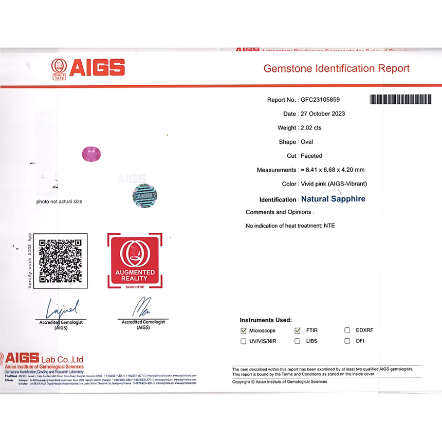 AIGS certified Pink Natural Sapphire Gemstone | Unheated or Untreated | Saratti