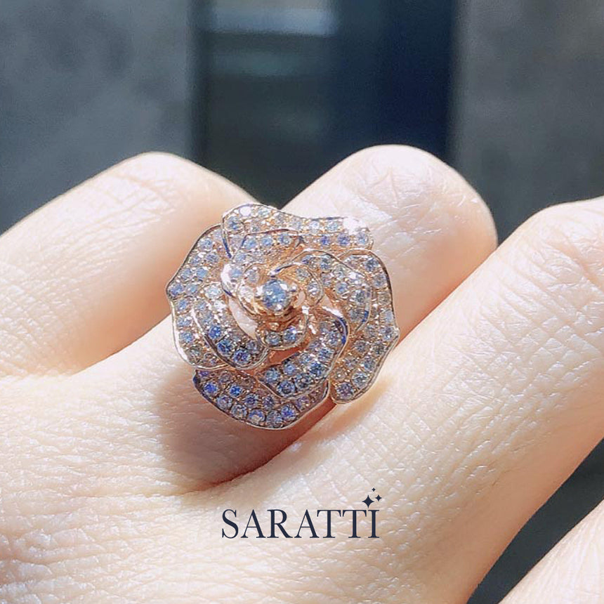 Art Deco Wedding Band & Natural Diamonds Cocktail Ring