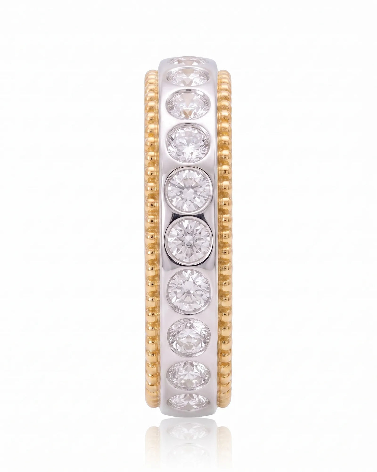 Two-tone diamond wedding band in 18K yellow and white gold, view 4 | SARATTI