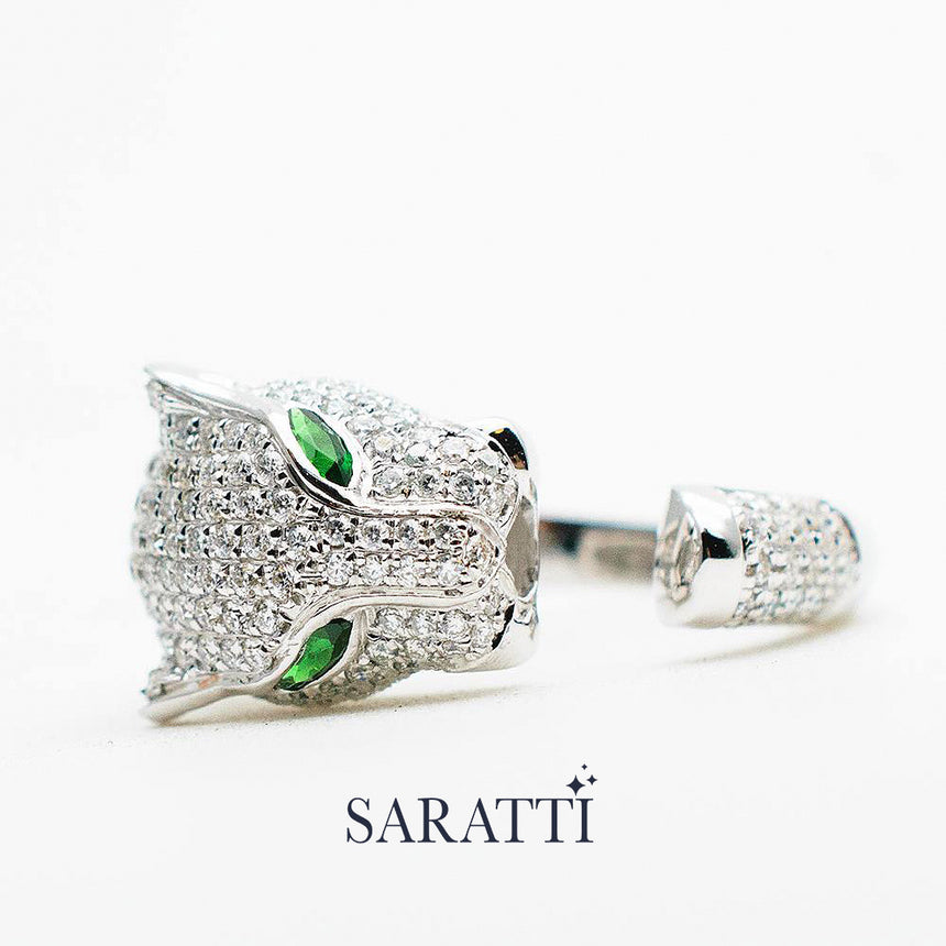 Tiger Ring Diamond Tsavorite In White Gold