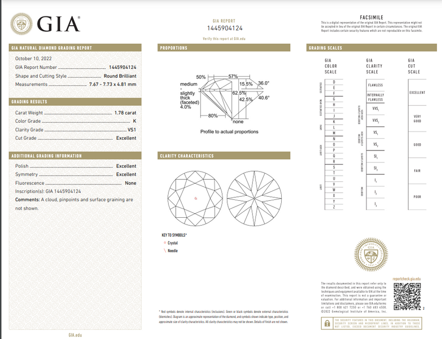 1.78 carat Round Natural Diamond | GIA Certified