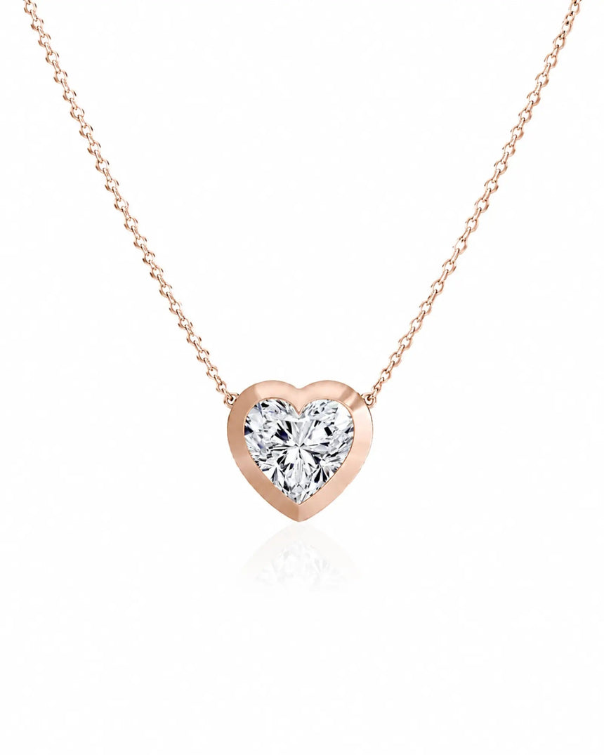 SOLARA Bezel-Set Heart Cut solitaire necklace setting in rose gold, front view | SARATTI