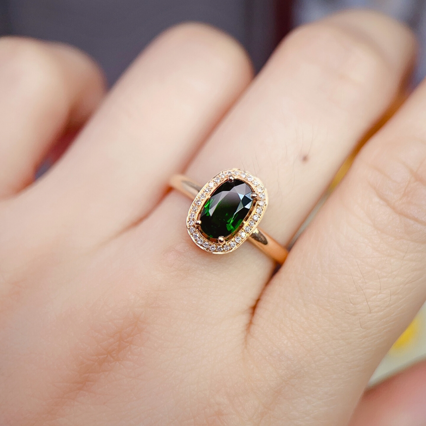 Halo Style Tourmaline Ring in 18K Yellow Gold