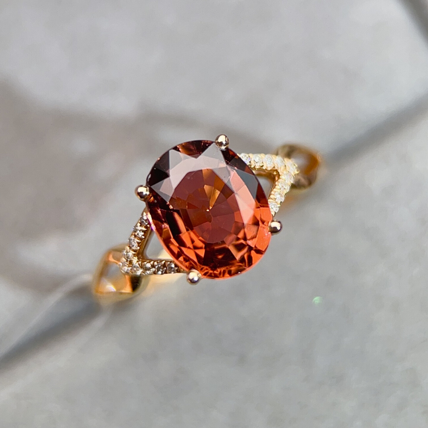 Natural Orange Tourmaline Diamond Ring