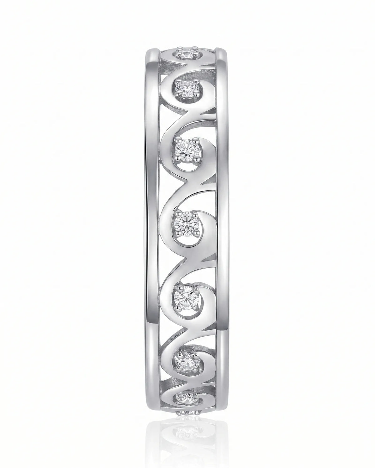 Art Nouveau diamond band showing the polished frame and open scroll construction | SARATTI