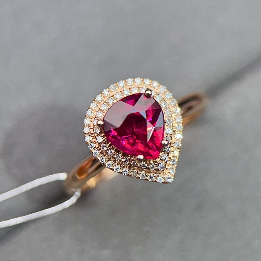 Pear Cut Tourmaline Halo Ring in 18K Rose Gold
