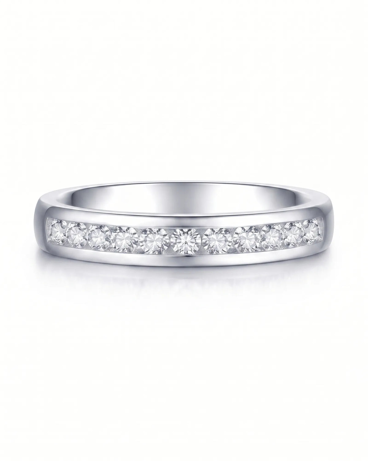 Round diamond channel-set wedding band in 18K white gold | SARATTI