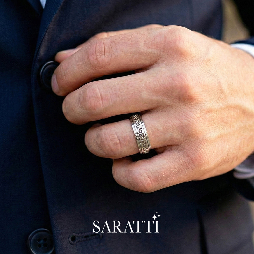Vintage mens wedding band smooth comfort fit interior in platinum | SARATTI