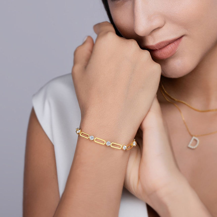 Regal Constellation: Moissanite Interlink Gold Vermeil Bracelet