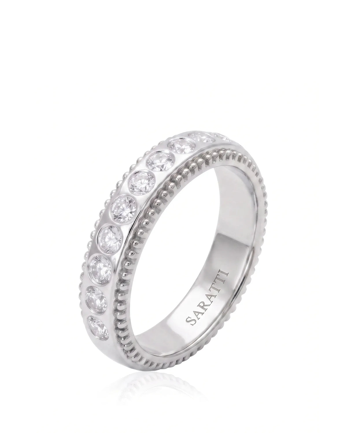 Diamond wedding band in platinum, view 1 | SARATTI