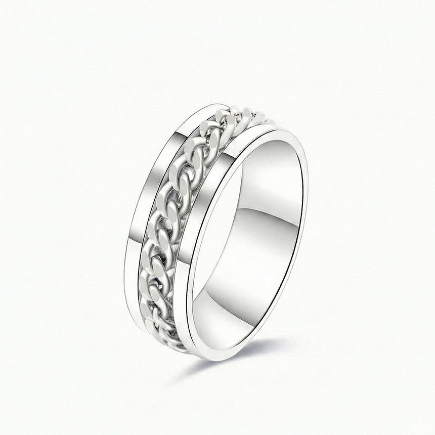 6mm cuban link ring 18k white gold chain band | SARATTI