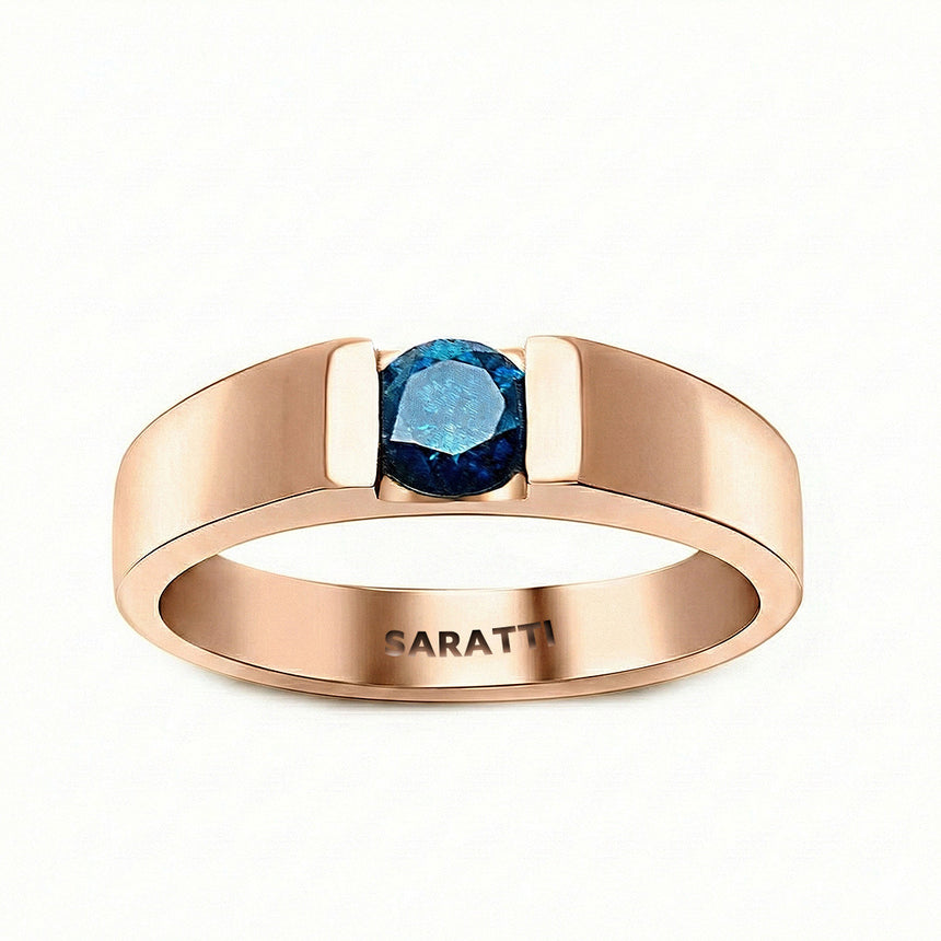 Blue mens wedding band luxury tension set diamond ring in 18K rose gold | SARATTI