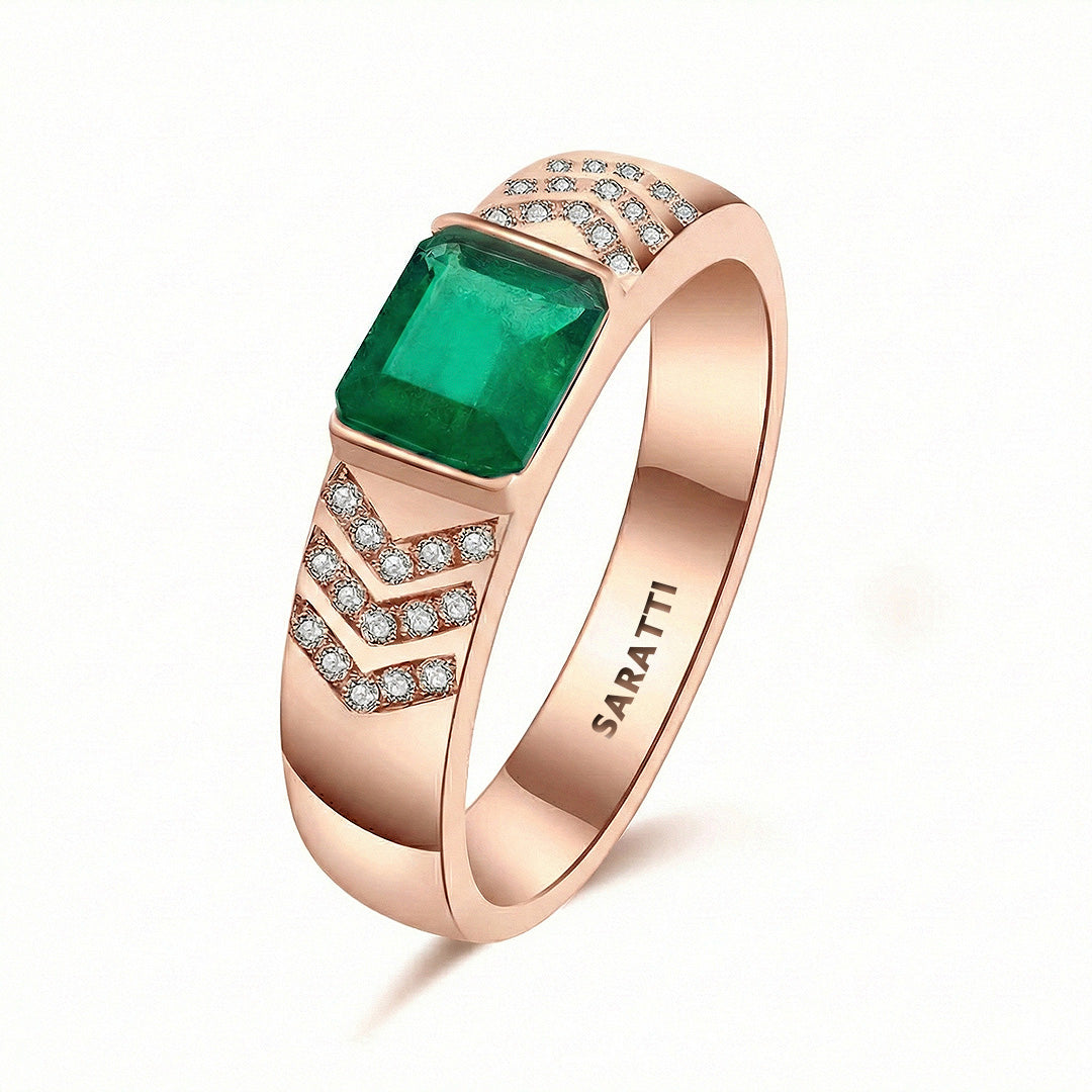 Mens emerald ring luxury gemstone statement ring in 18K rose gold | SARATTI
