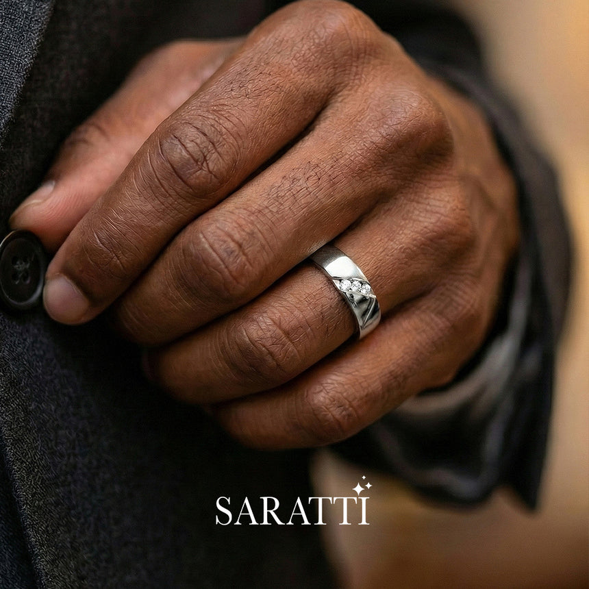4mm mens wedding band handcrafted tension set diamond ring in platinum | SARATTI