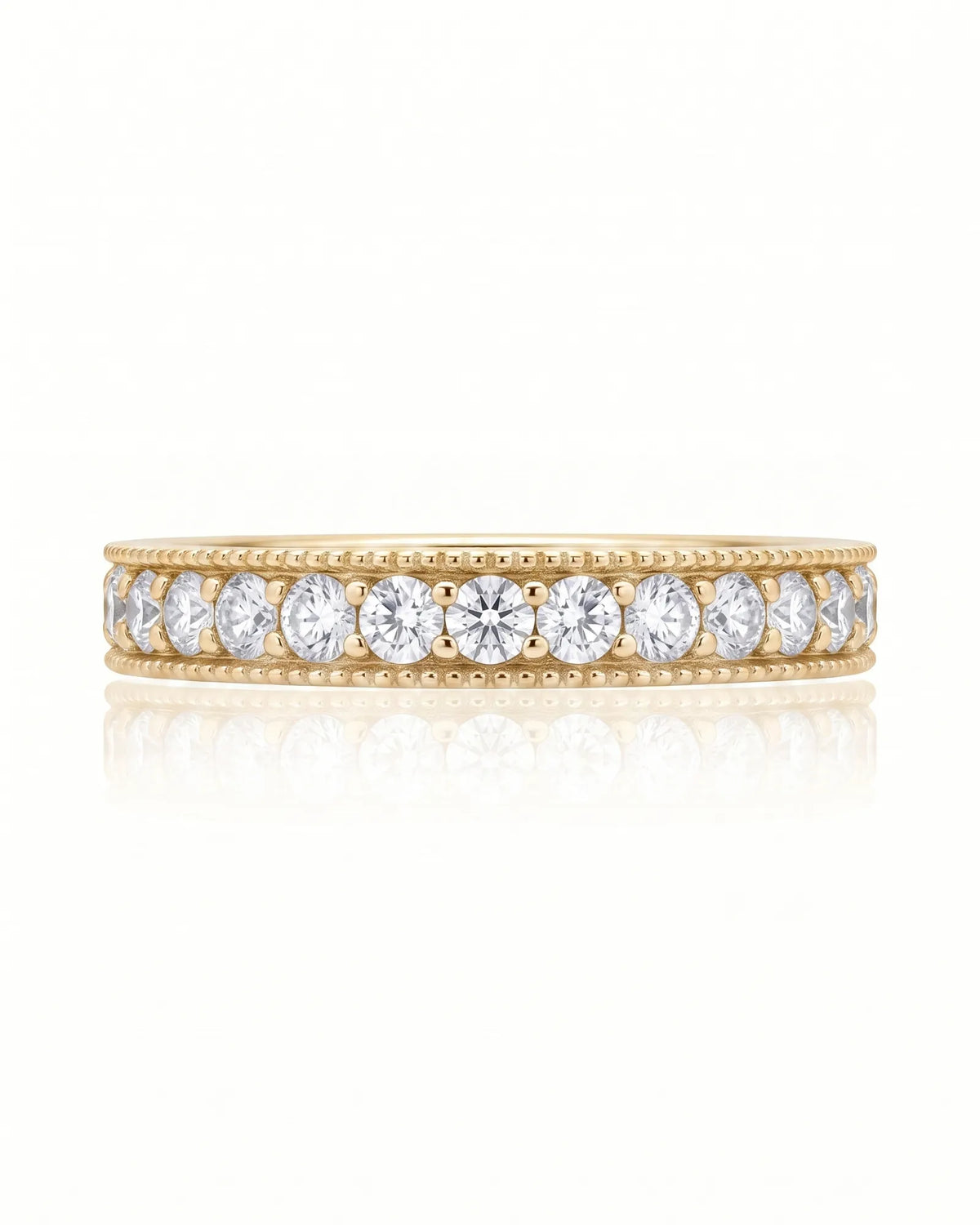 18K yellow gold milgrain diamond wedding band, detail view | SARATTI