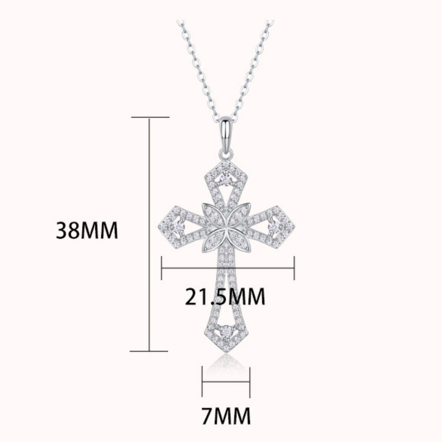 Sacred Ascent: Intricate Silver Moissanite Cross Pendant