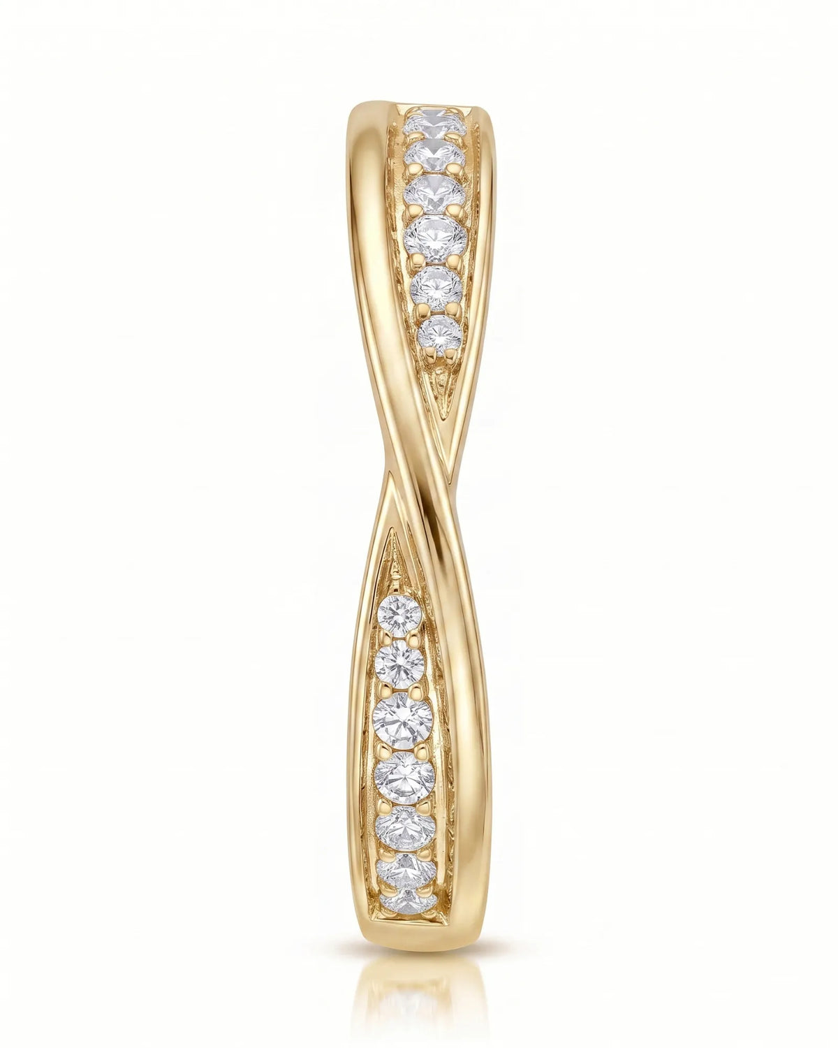 Twisted Shank Natural Diamond Eternity Wedding Band twisted diamond-set profile | SARATTI