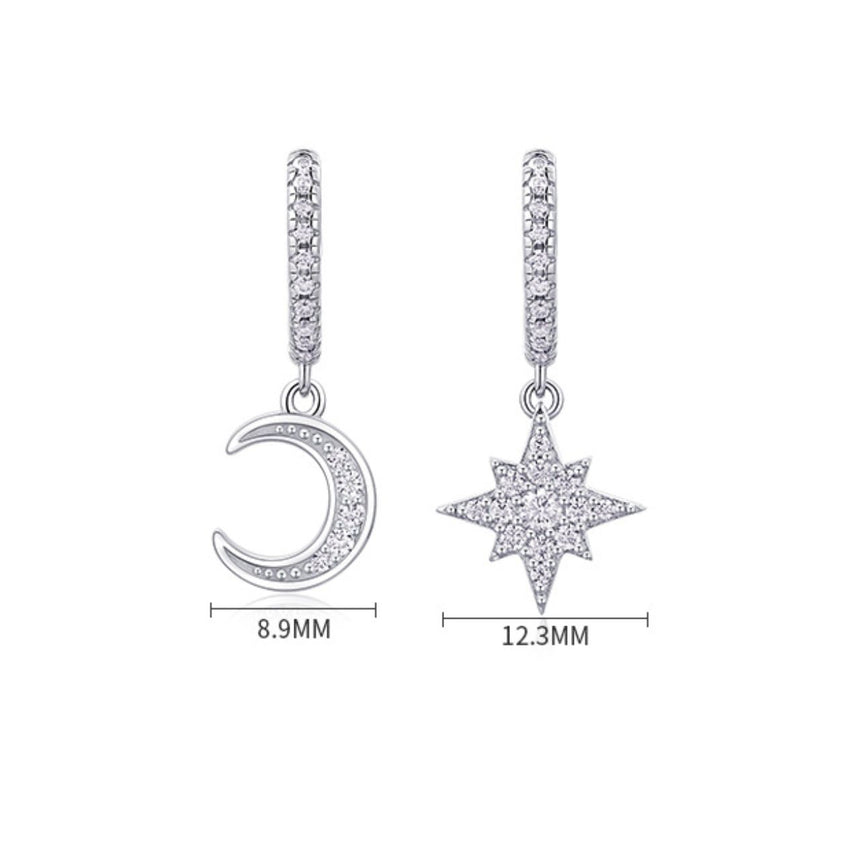 Moissanite Star and Moon Earrings Ensemble