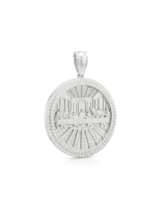 925 Sterling Silver Lab Grown Diamonds Last Supper Religious Pendant in White Tone - Available in 18K White Gold, 18K Rose Gold, 18K Yellow Gold & Platinum by SARATTI