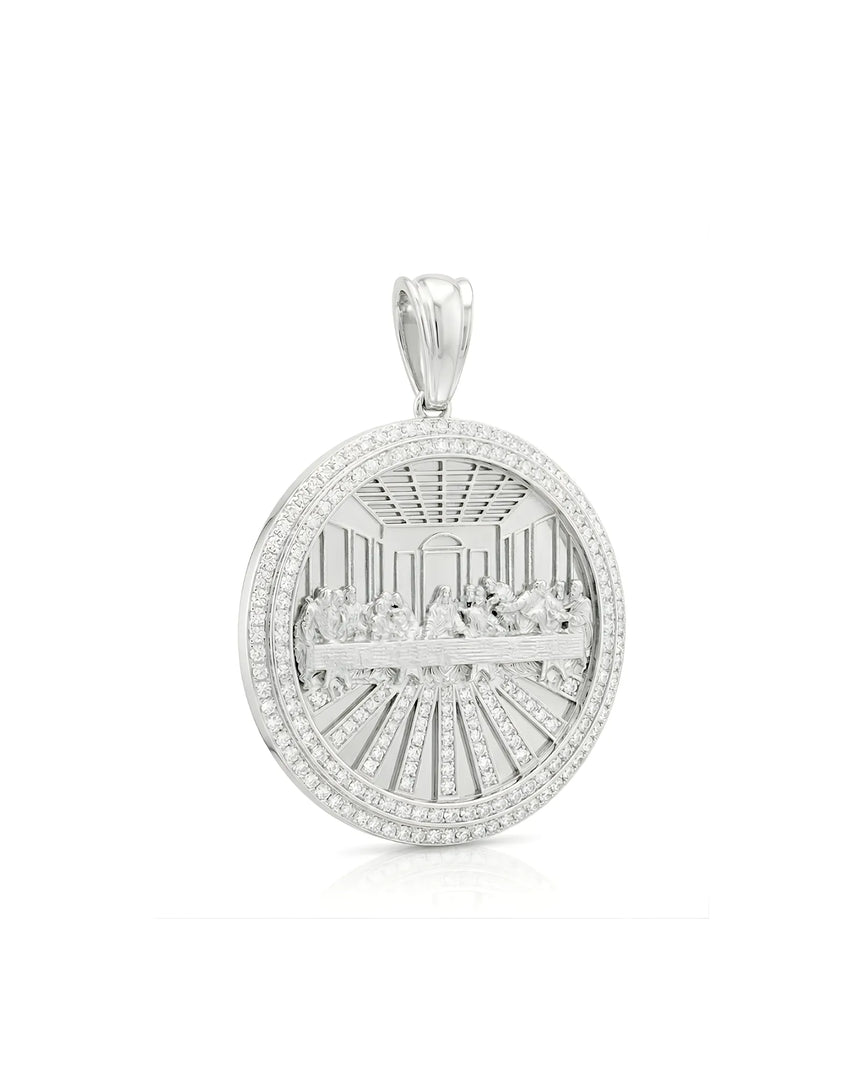 925 Sterling Silver Lab Grown Diamonds Last Supper Religious Pendant in White Tone - Available in 18K White Gold, 18K Rose Gold, 18K Yellow Gold & Platinum by SARATTI