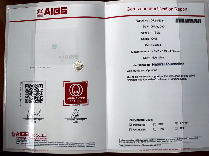 1.16-carat Neon Blue Paraiba-Type Tourmaline | AIGS Certified
