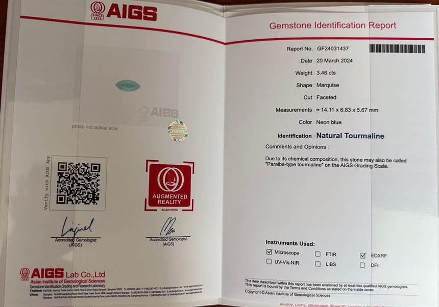 3.46-carat Marquise Cut Neon Blue Paraiba Tourmaline | AIGS Certified