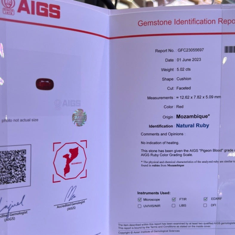 5.02-carat Cushion Cut Natural Ruby | Unheated | AIGS Certified