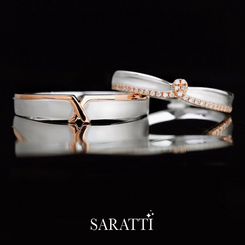 Abbraccio X and Ribbon Two Tone Matching Wedidng Set | Saratti Jewelry