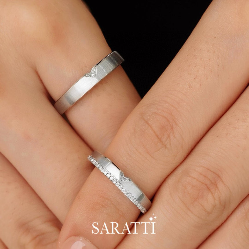 Contemporary White Gold Wedding Set With Angles | Saratti