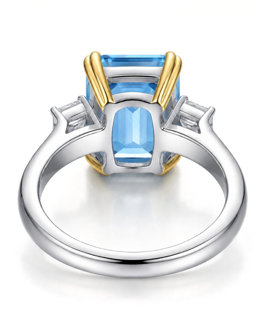 Aquamarine and diamond engagement ring for refined proposals in 18K two tone Gold - SARATTI