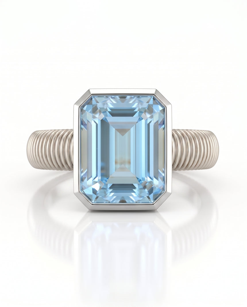 Aquamarine solitaire engagement ring for refined modern proposals in Platinum | SARATTI