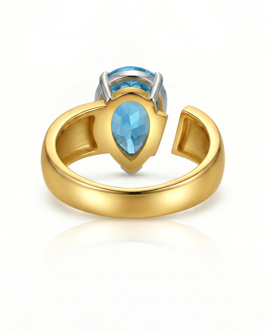 Aquamarine solitaire engagement ring for unique modern proposals in 18K Yellow Gold -- SARATTI
