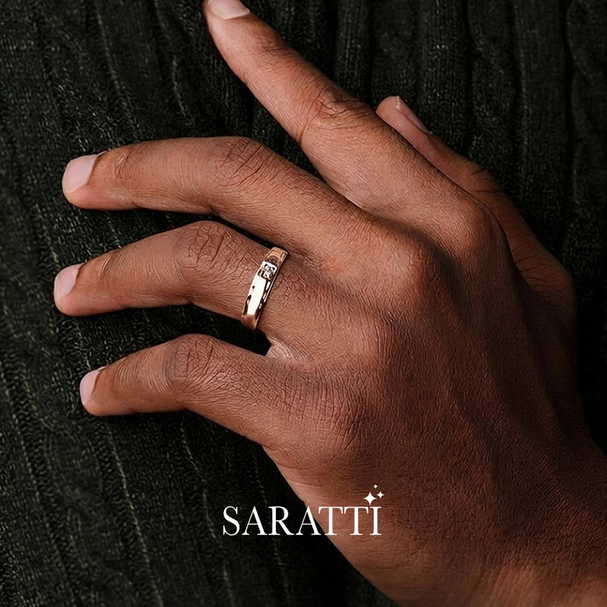 Architectural diamond ring 18k rose gold square diamond mount | SARATTI