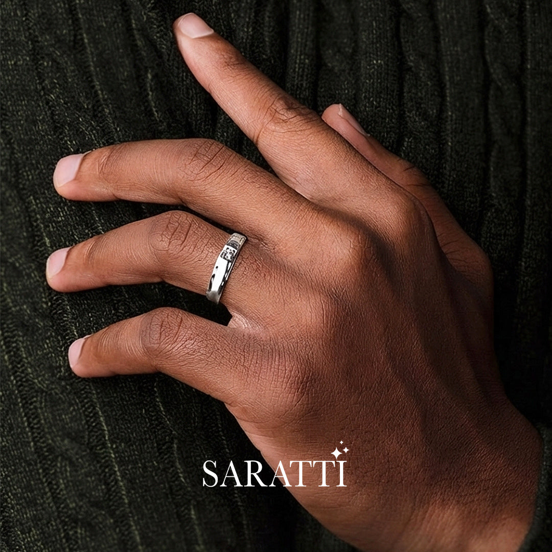 Architectural diamond ring 18k white gold square diamond mount | SARATTI