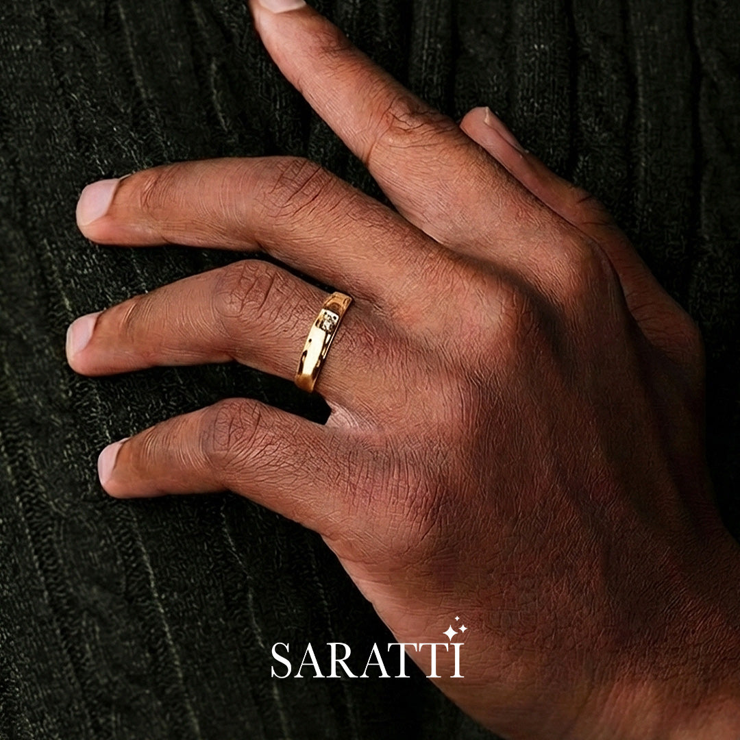 Architectural diamond ring 18k yellow gold square diamond mount | SARATTI