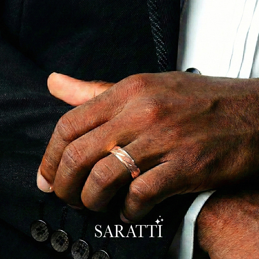 Architectural men’s wedding band 18k rose gold vector lines | SARATTI