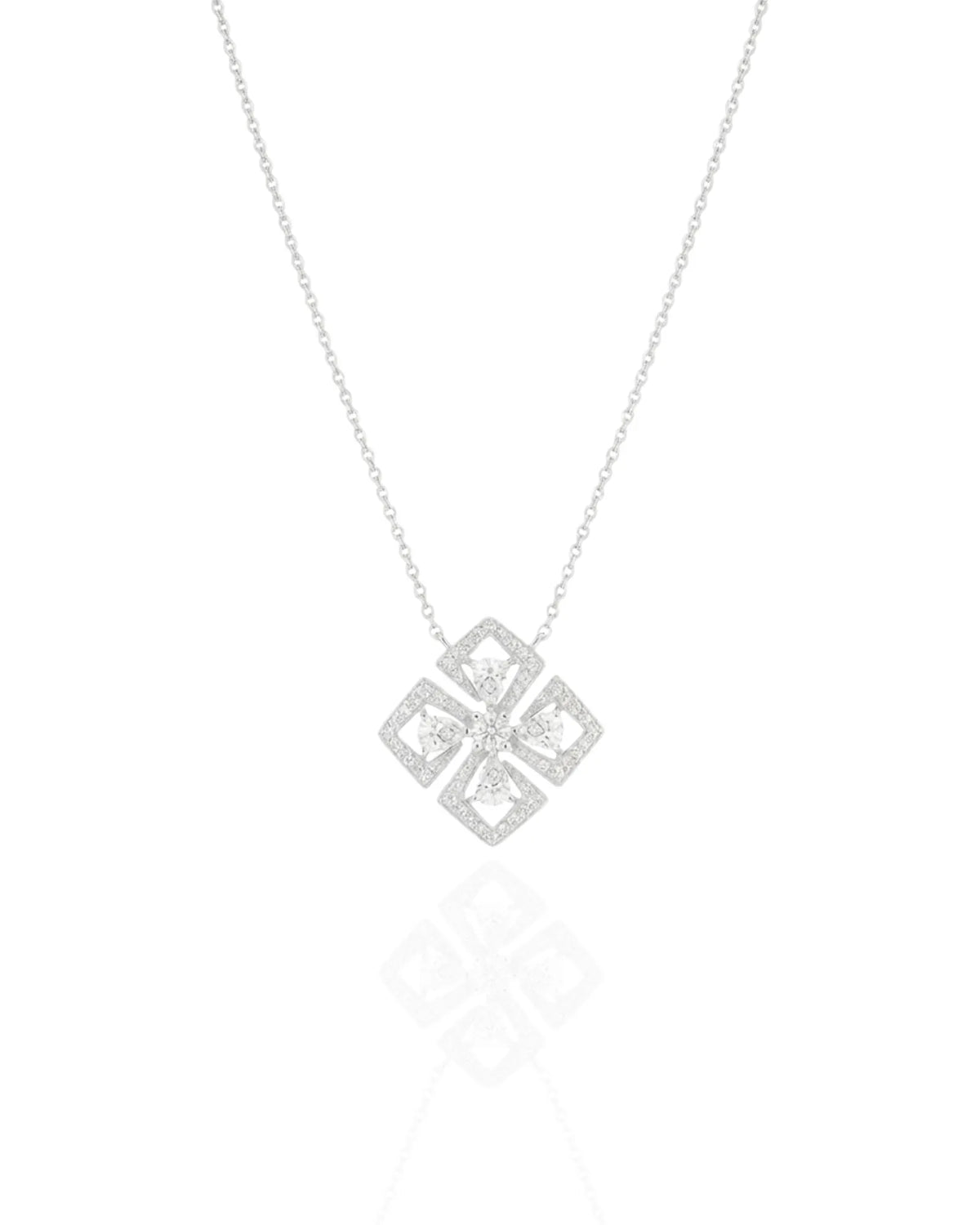 Architectural pendant necklace with diamond frame design in Platinum | SARATTI