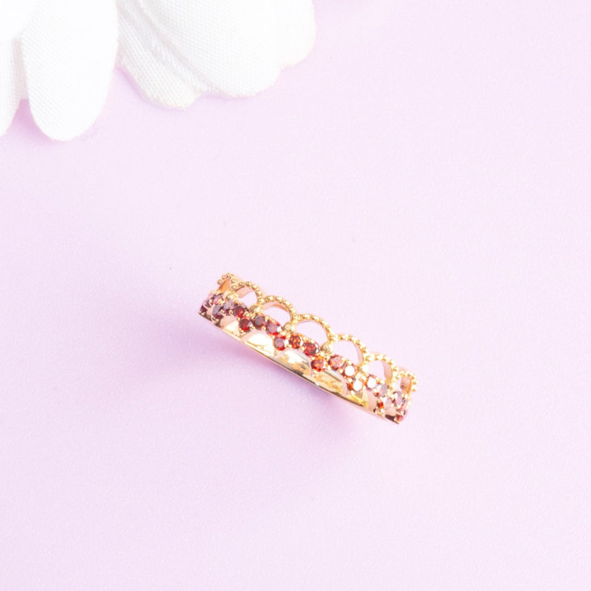 The Ember Tiara- Red Diamond Vintage-Inspired Yellow Gold Band