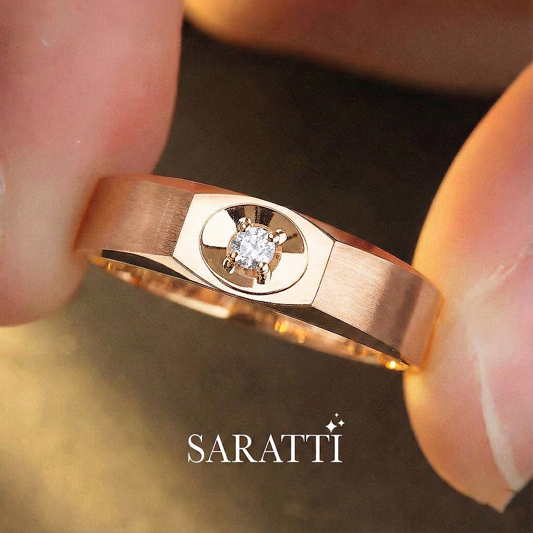 Art Deco Dome diamond ring for men statement elegance in 18K rose gold | SARATTI